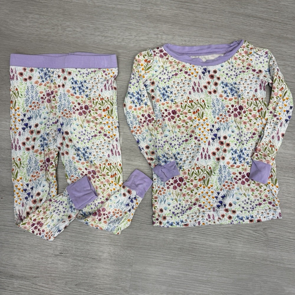 Little Sleepies 18-24m Bamboo Two Piece Floral Print Set Purple Soft Girly Pjs
